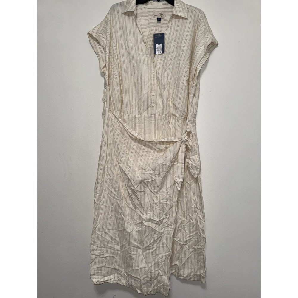 Universal Thread™ Short Sleeve Wrap Waist Midi Shirtdress Cream Striped XL - Picture 6 of 14